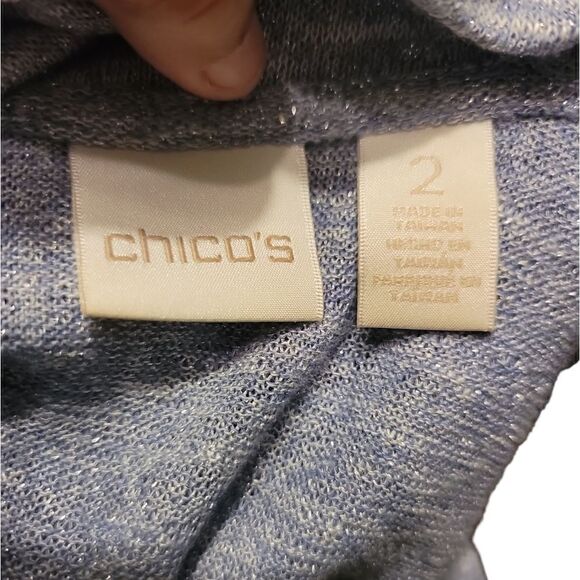 Chicos Cowl Neck Light Blue Hi-lo Glimmer Sweater Size 2 Large - Picture 6 of 6